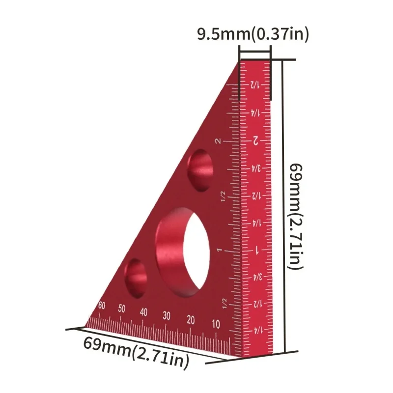 Triangle Ruler 45/90 Degree Metric Scale Precision Angle Ruler Aluminum Thickened Height Multifunction Woodworking Tool