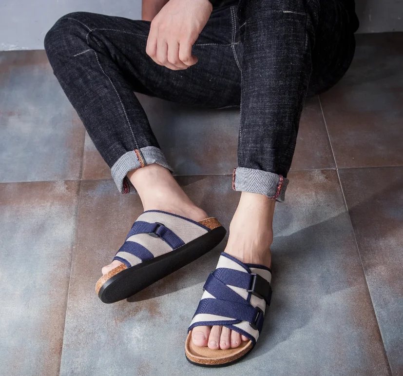 Men Gladiator Canvas Slippers Soft Comfortable Non-Slip  High Quality Beach Sandals Mens Summer Casual Flat Shoes Big Size 6