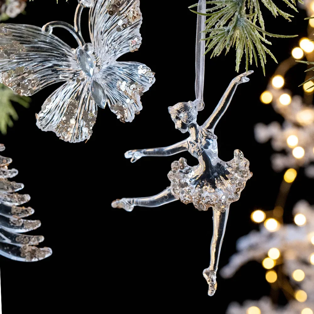 Christmas Decorations Sequined Acrylic Transparent Snowflake Bell Pendant for Christmas Tree