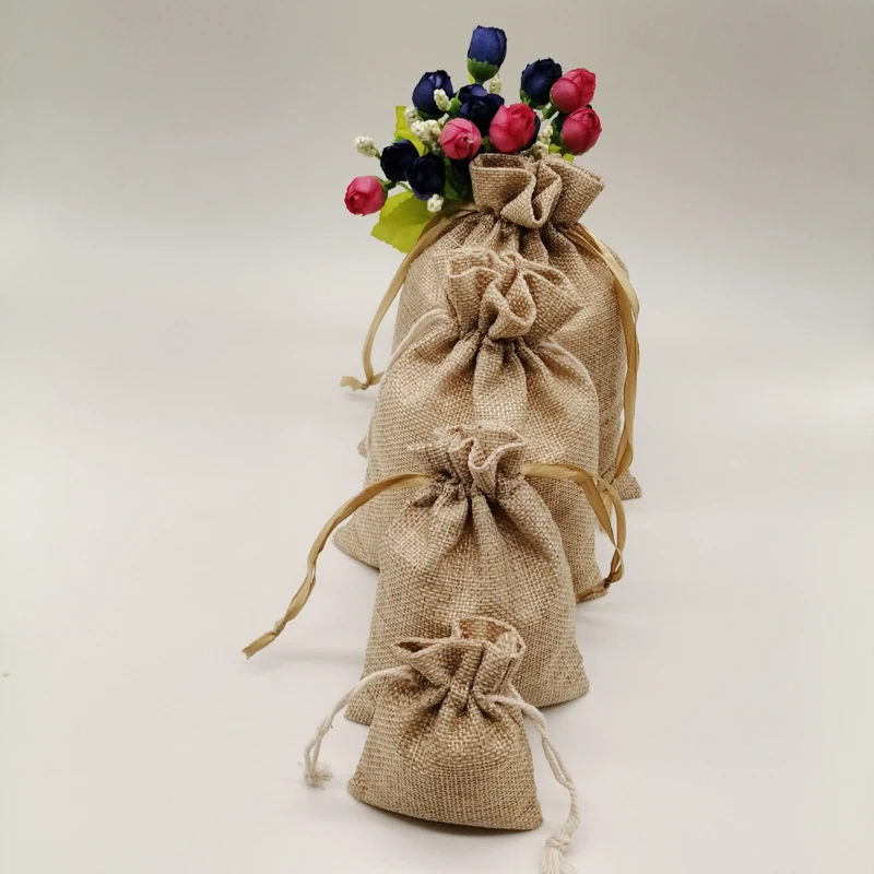 100pcs Jute Jewelry Bag Jute Packaging Pouches Drawstring Bag Sack Jute Bags for Wedding Jewelry Pouch Sack Cloth Storage Bags
