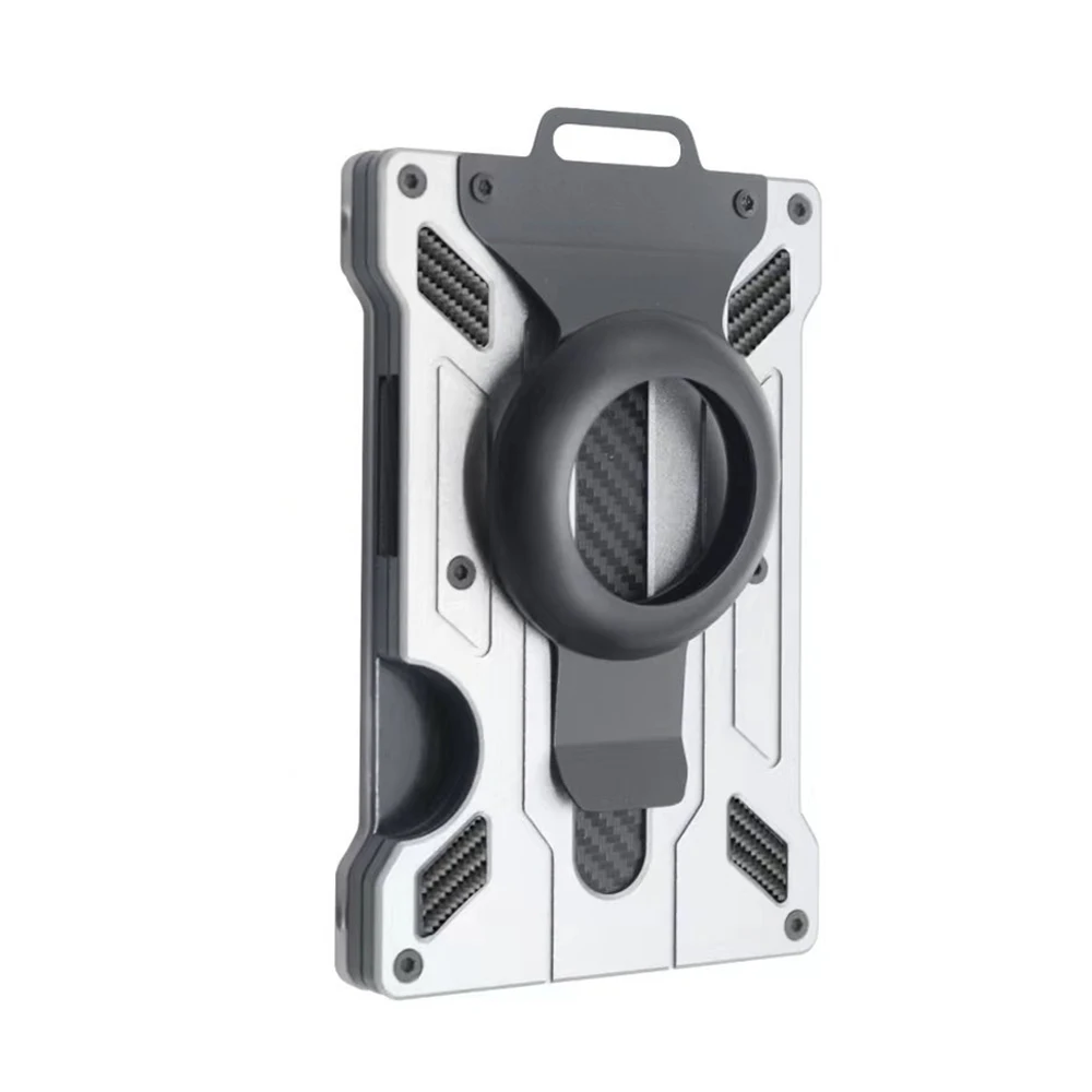Men's Aluminum Wallet with Money Clip and Strap - Air Tag Card Holder