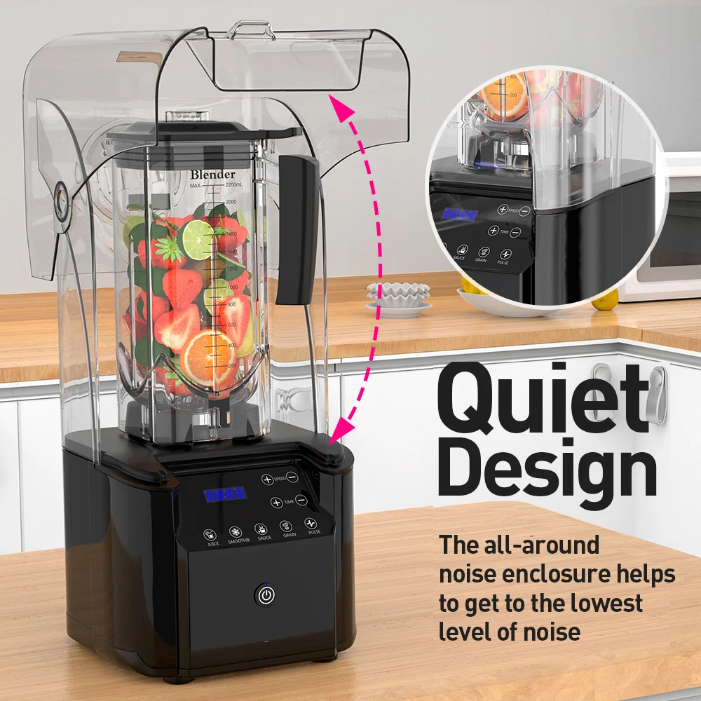 Commercial Quiet Shield Blender 2200W Professional Blenders 2.2L/ 74oz BPA-Free Pitcher for Ice Crushing, Shakes and Smoothies