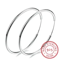 Women 100% 925 sterling silver Hoop Earring Round Circle Loop Gifts Box Packing Simple Silver Hoop Earrings Piercing 1