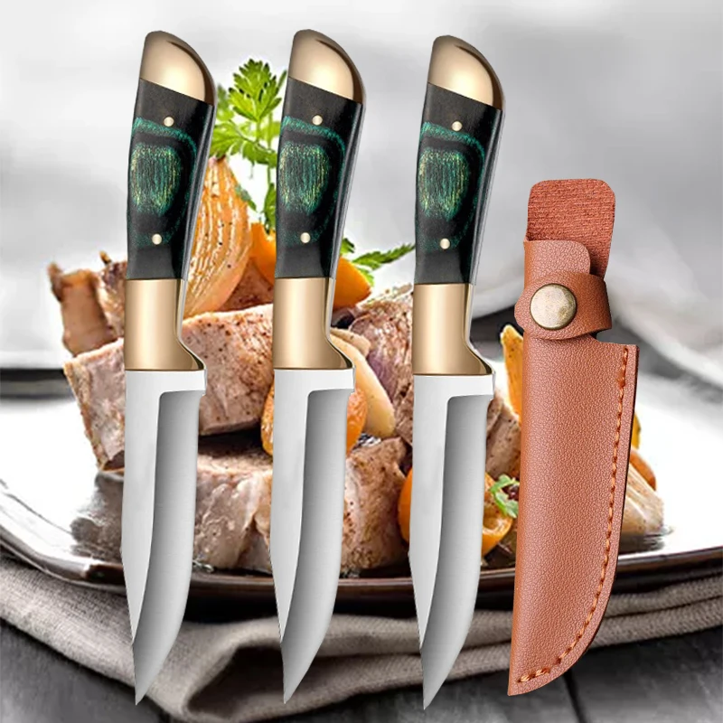 FULLHI Set 2 Coltelli Da Macellaio: Mannaia E Coltello Da Chef In Acciaio Al Carbonio 5cr15mov Con Guaine Di Sicurezza - Ideali Per Carne, Campeggio E Barbecue - Nero 19.5cm