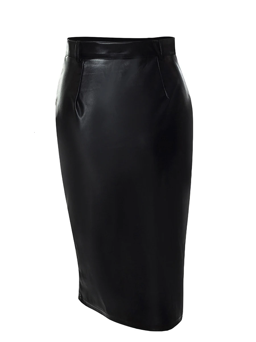 

Женская юбка-карандаш из ПУ кожи, с высокой талией