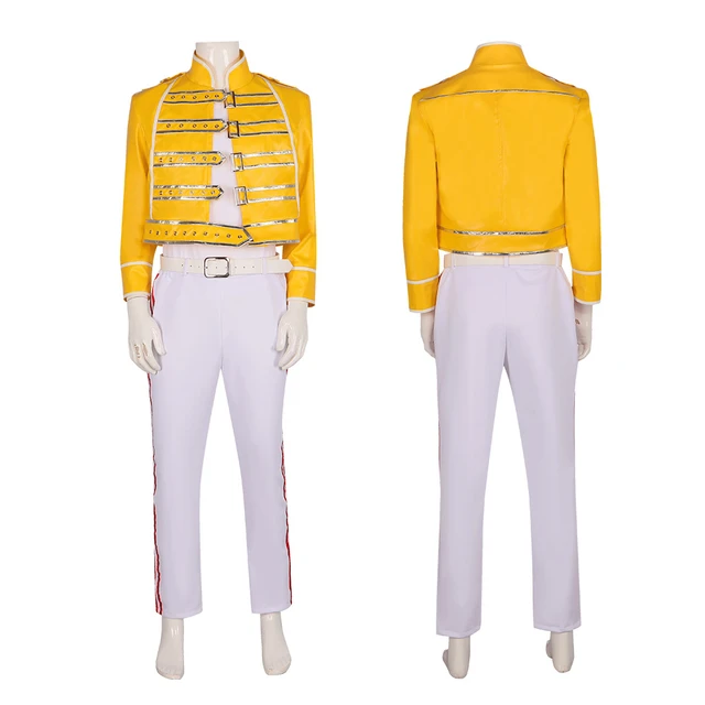 Queen Lead Vocals Freddie Mercury Cosplay Costume Yellow Leather Jacket