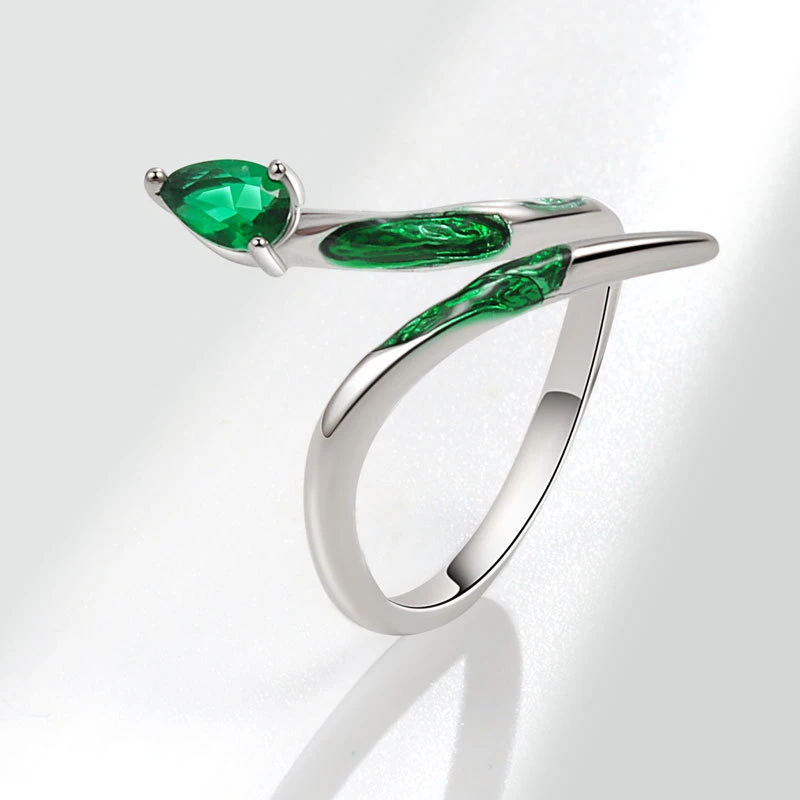 WYEAIIR Green Shiny Zircon Slytherin Snake INS 925 Sterling Silver Resizable Opening Ring For Women Luxury Jewelry 5