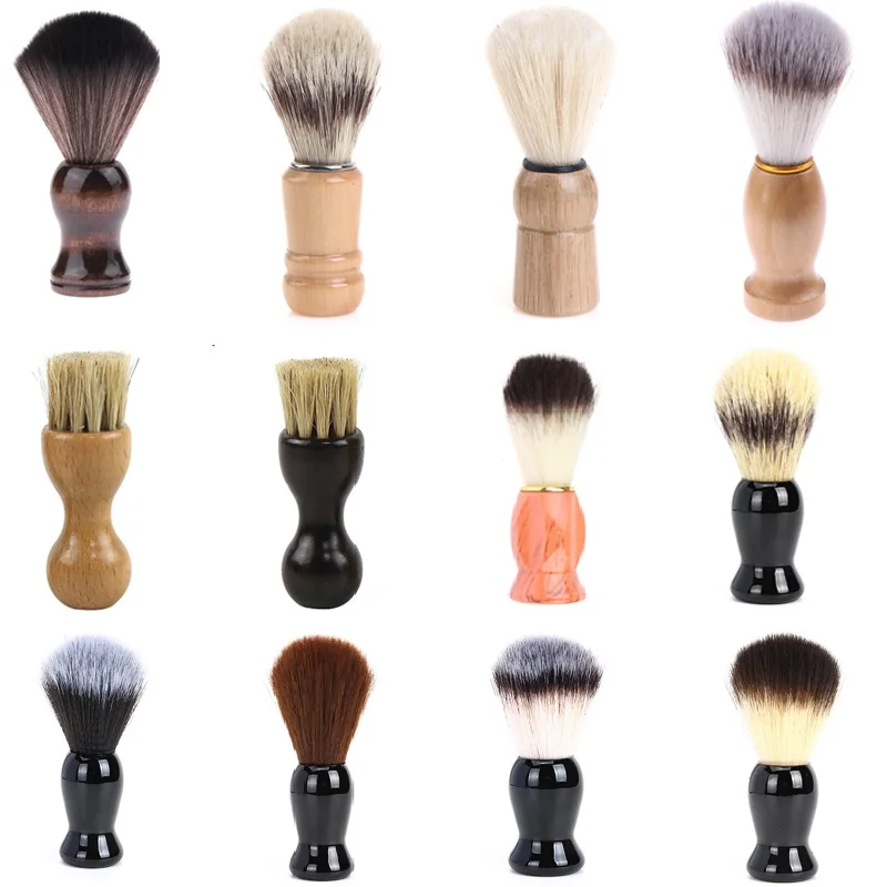 1pc Portable Wooden Handle Beard Brush Nylon Shaving Soft Brush Sweeping Salon Cleansing Foam Brush Wooden Handle Beard Brush