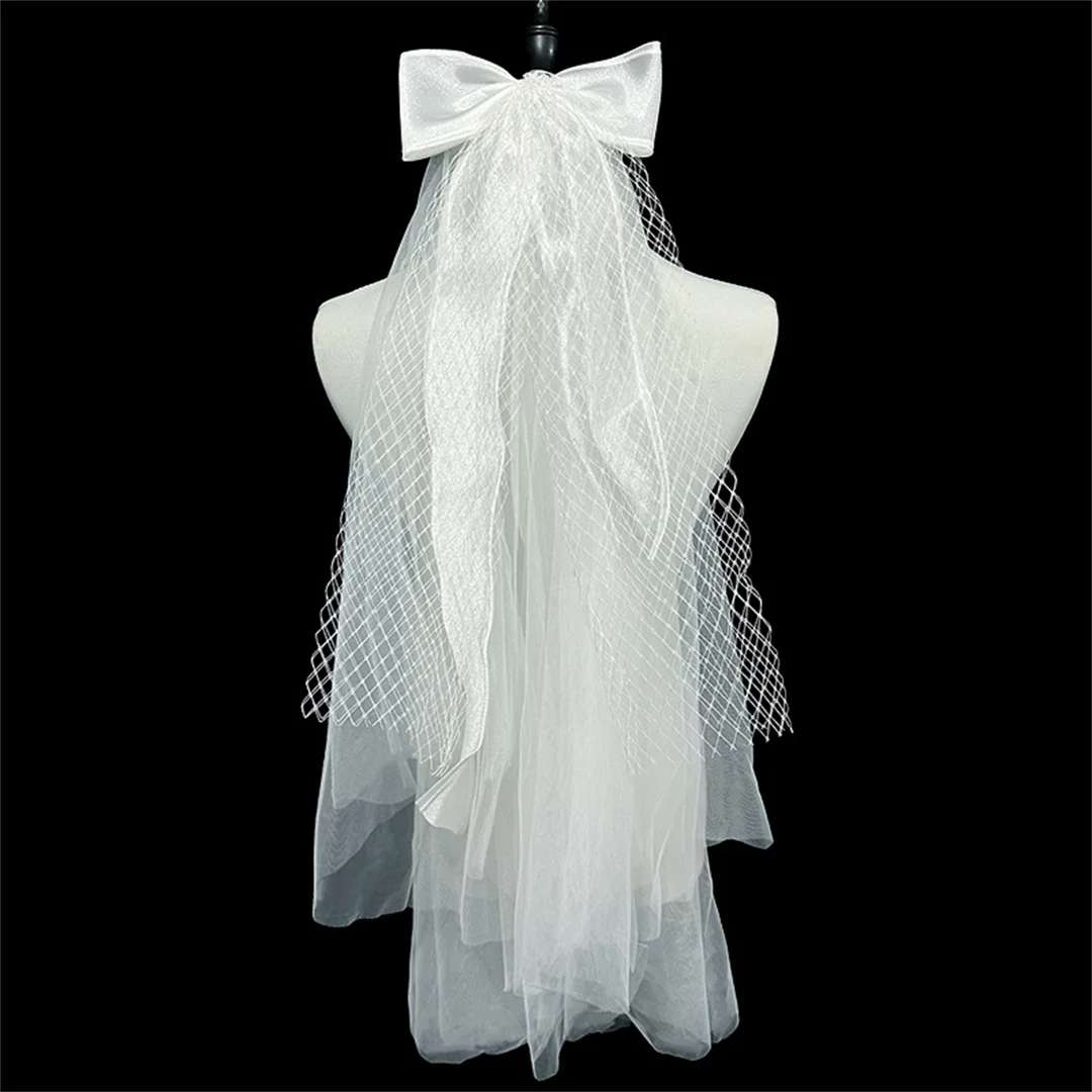 

Bride wedding master wedding dress veil short certificate registration photo pearl bow veil
