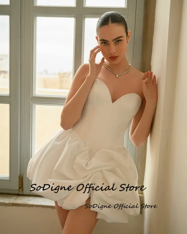 SoDigne A-line Satin Short Wedding Dress Sleeveless Sweetheart Bride Dresses Ruched Bridal Gowns vestidos de novia Customized 11 Sd5c8c5be27b443e8be8203d24ffba21bX