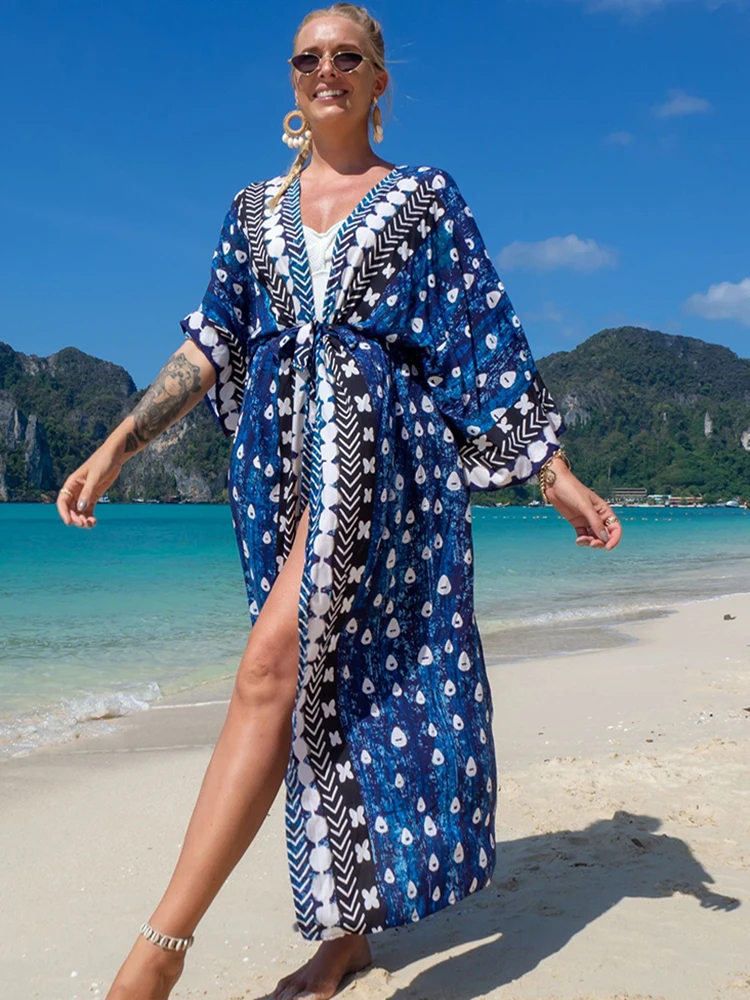 Bikini Cover Up Beach Kimono Rayon Print Multi Over Size Beachwear 2022