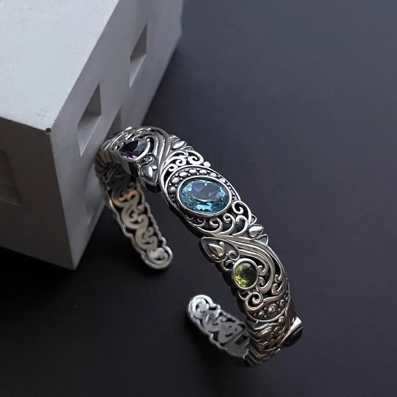 Silver Bracelet 925 Sterling Blue Purple Stone For Woman Girl Jewelry Gift