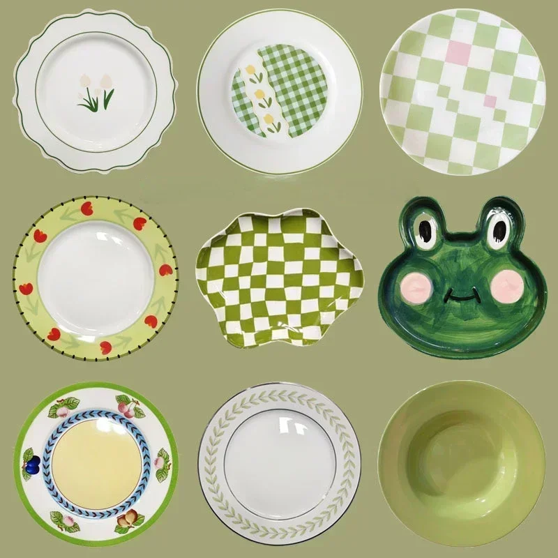 8inch Ceramic Plate Tableware Flat Plates Dessert Dish Cake Saucer Salad Plates and Dishes Carton Dinner