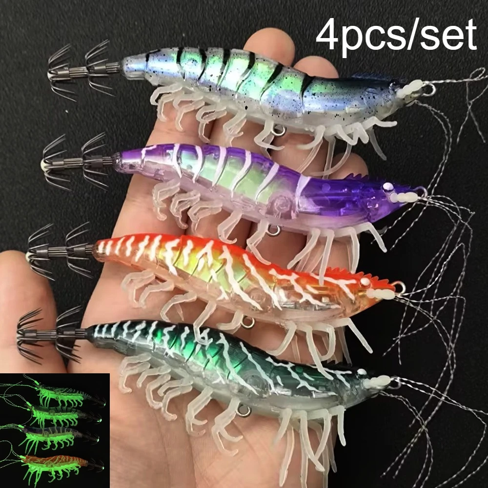 4 teile/satz Garnelen Angeln Locken Tintenfisch Garnelen Köder Angeln Zubehör Tintenfisch Jigs Octopus Locken Garnelen Garnelen Köder Meer Angeln