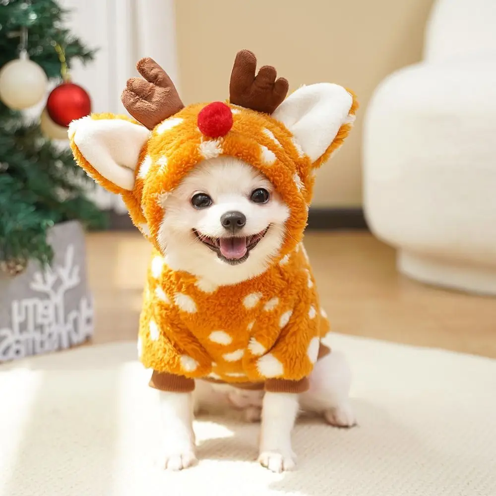 Cute Elk Pet Christmas Clothes Plush Cartoon Puppy Vest Soft Warm Cat Accessories Winter pet clothes