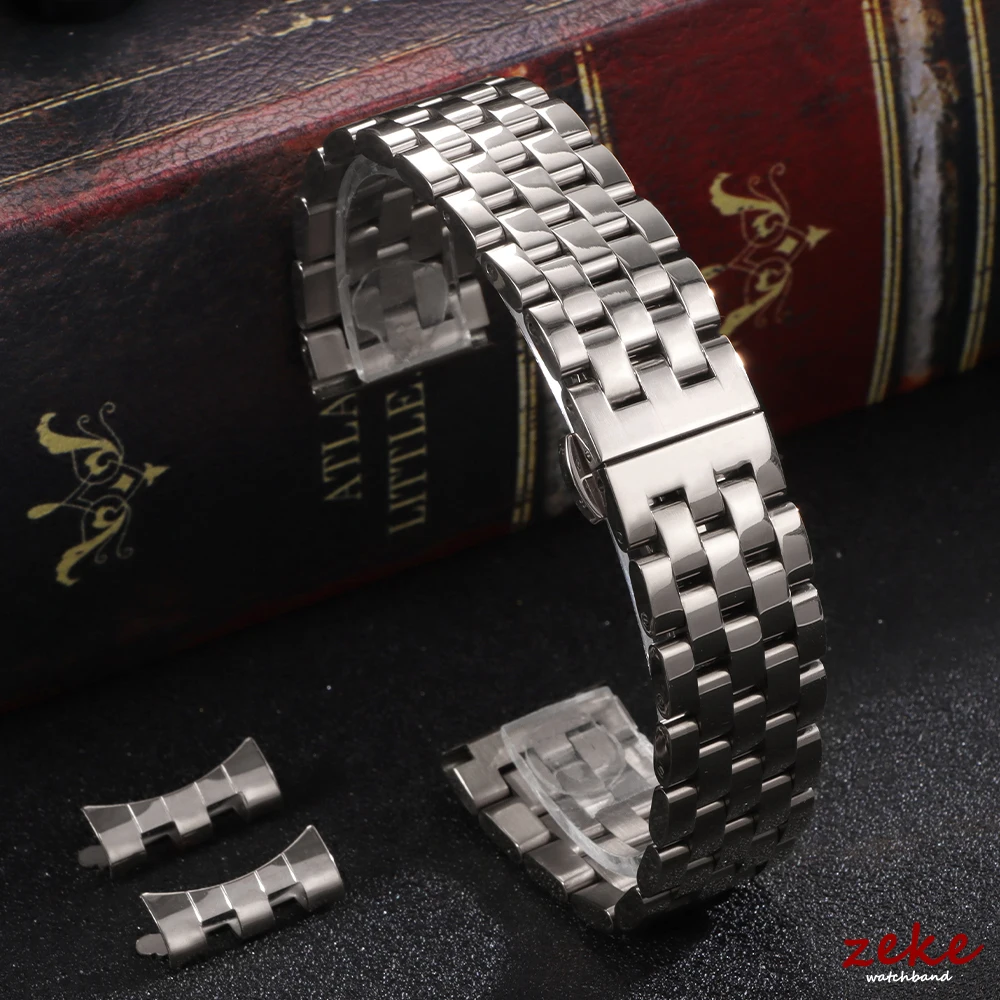 Curved End Solid Stainless Steel Watch Bracelet with Butterfly Clasp