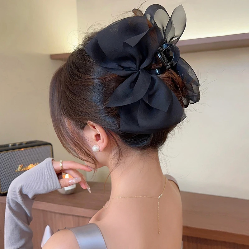 

Fashion Mesh Bow Grip Clip Female Ponytail Braid Hair Clip Elegant Girl Hair Clip Hair Accessories Gift Shark Clip Headwear