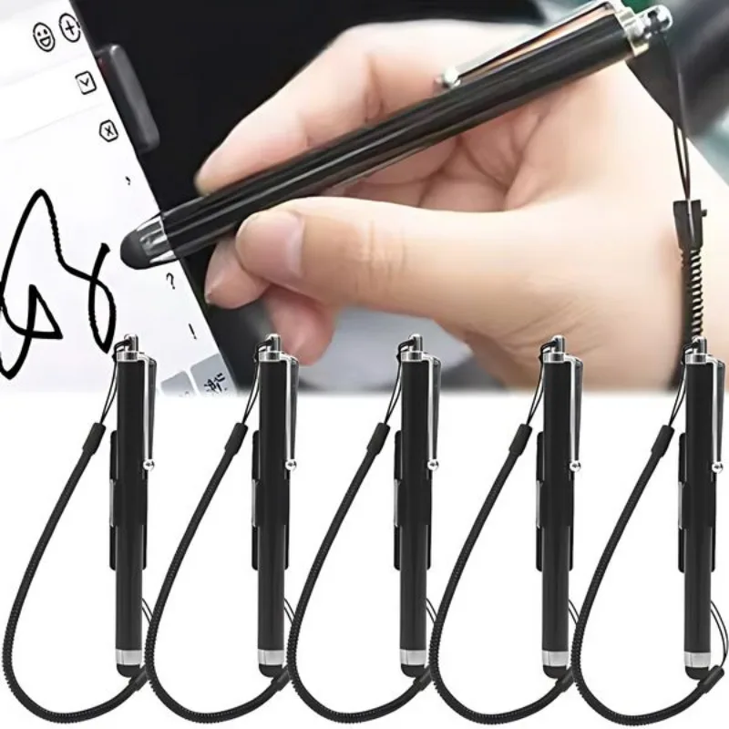 Universal Capacitive Screen Stylus with Spring Cable and Pen Clip