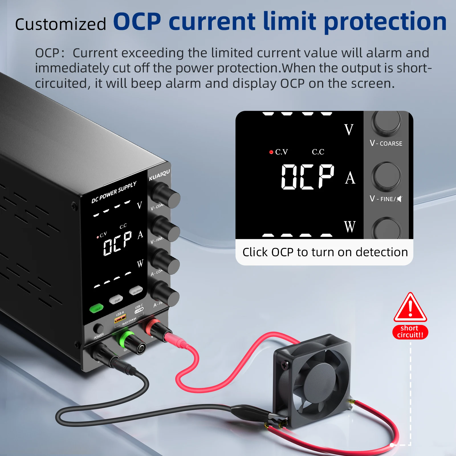 KUAIQU 조정 가능한 실험실 전원 공급 장치 30V 60V 120V, OCP/OVP/출력/엔코더 기능이 있는 DC 스위칭 조정형 벤치 전원 공급 장치