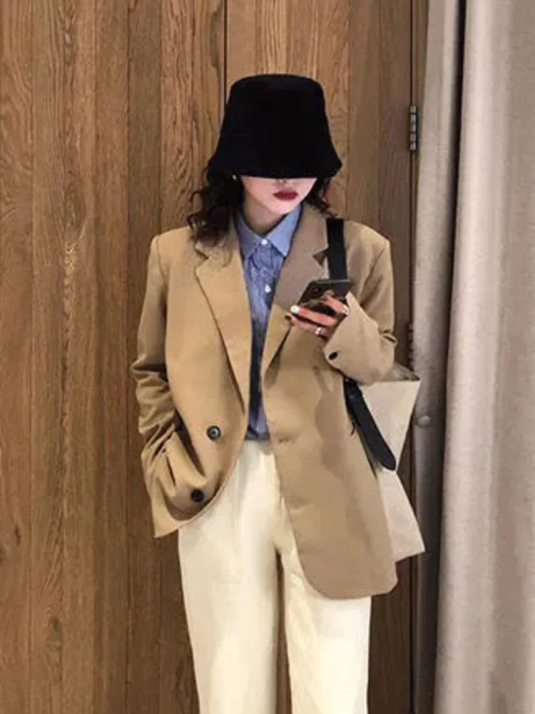 

Casual Women Harajuku Elegant Office Lady All-match Temperament Single Button Single-breasted Long Sleeve Chic Balzer New 2022