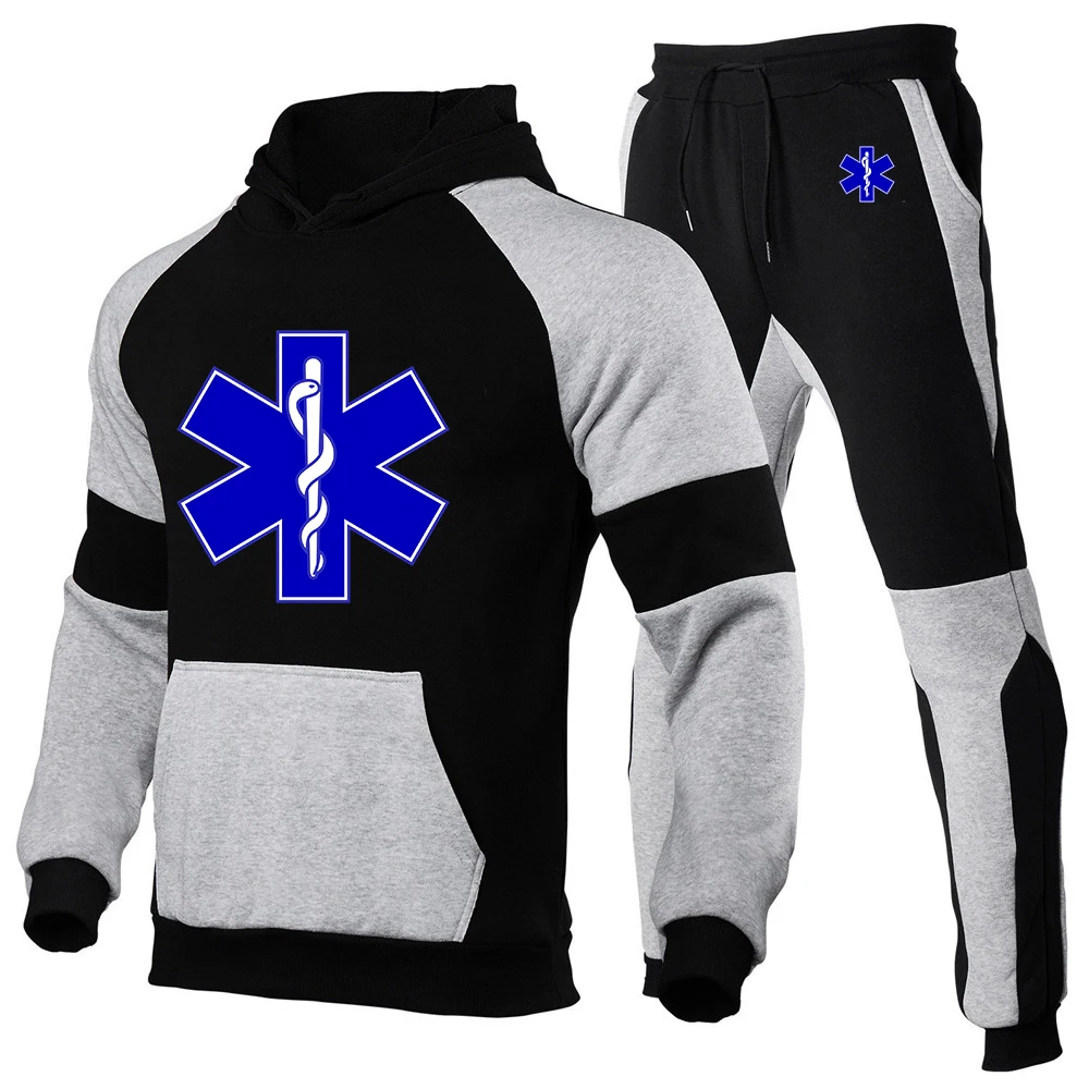 New EMT Emergency Ambulance color matching suit for men blank contrasting color sportswear comfortable casual running fash