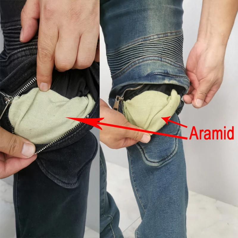 Fireproof Motorcycle Jeans Protective Gear Riding Men's Motorbike Trousers Motocross Pants Windproof Plus Velvet Aramid Jeans