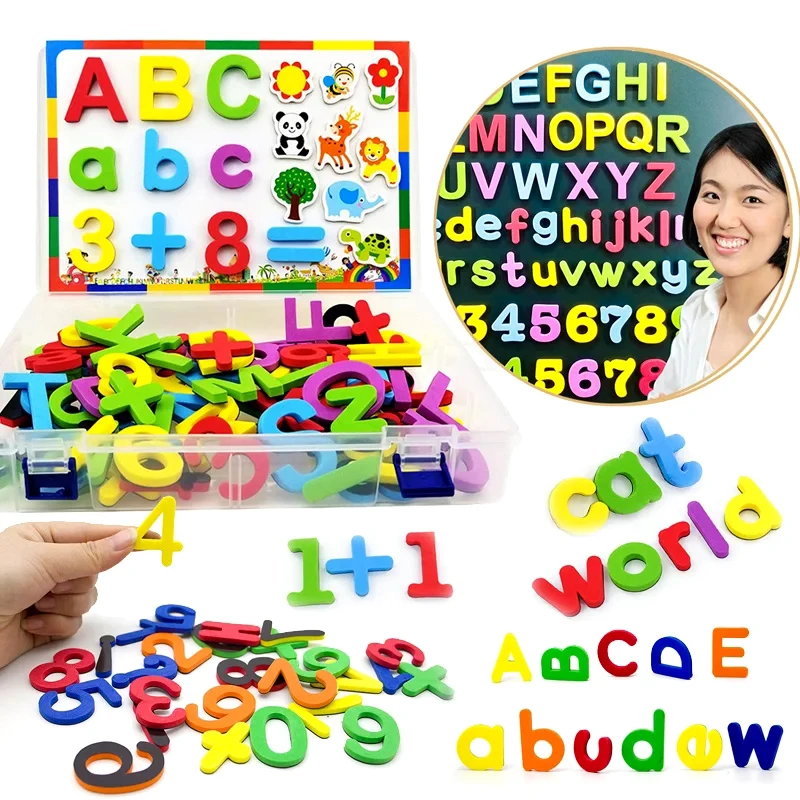 Educational Learning Toy Alphabet Educational Toys 24-76pcs EVA Foam Refrigerator Stickers Magnetic Alphabet Letters Spelling Counting Early Learning For Kids