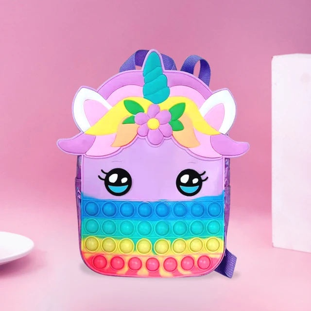 Pop Kawaii Unicorn Backpacks Kids Fidget Toys Anti Stress Shining Bags Children Stress Relif Squishy Push Bubble Squeeze Toy 6