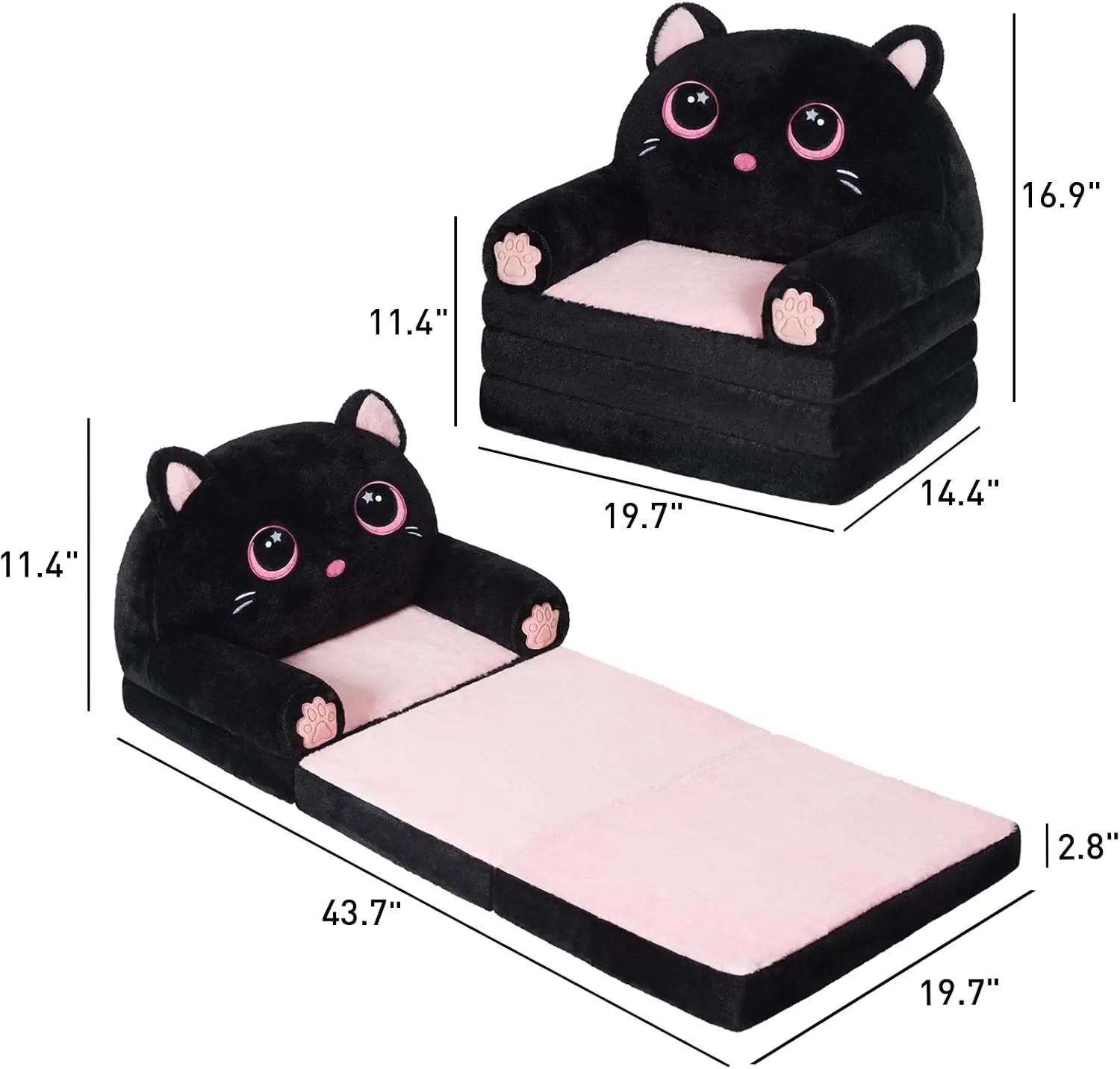 Comfy Toddler Chair for Reading and Napping, for Boys and Girls (Black & Pink Kitty) 3