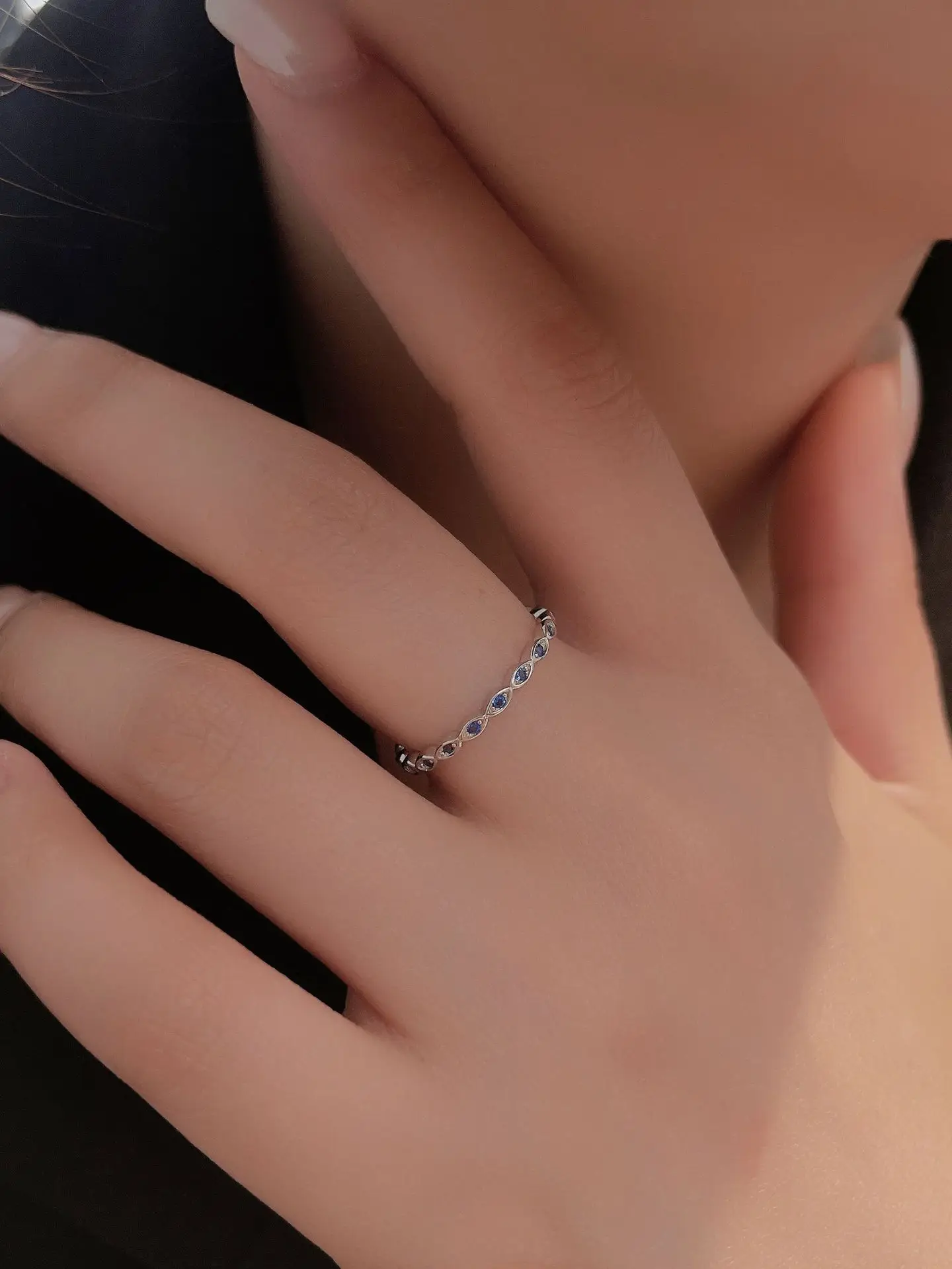 FAHMI 925 Sterling Silver Women's Ring with Sapphire Gem Water Drop Shaped Decorate Simple Sweet Style for Party or As a Gift
