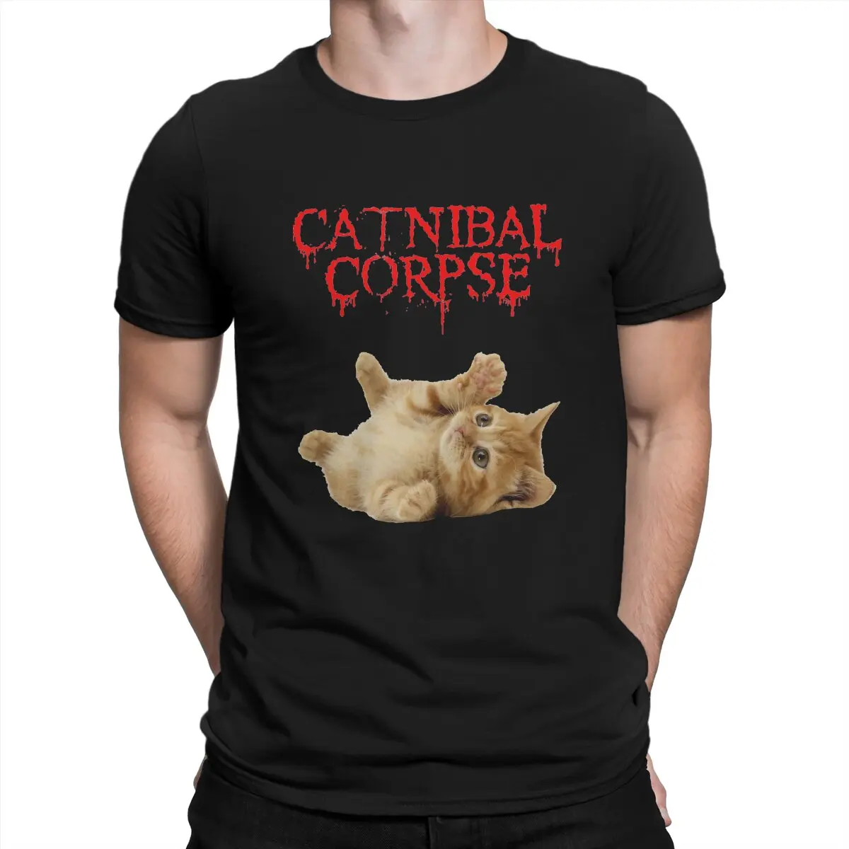 

Heavy Mental Music Cats Meme Catnibal Corpse Essential T Shirt Goth Men Polyester Tees Summer Clothing Harajuku Crewneck TShirt