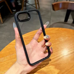 Transparent PC Phone Case with Metal Lens Protection and Soft Silicone Frame, Shockproof Cover for iPhone 16e (Black)