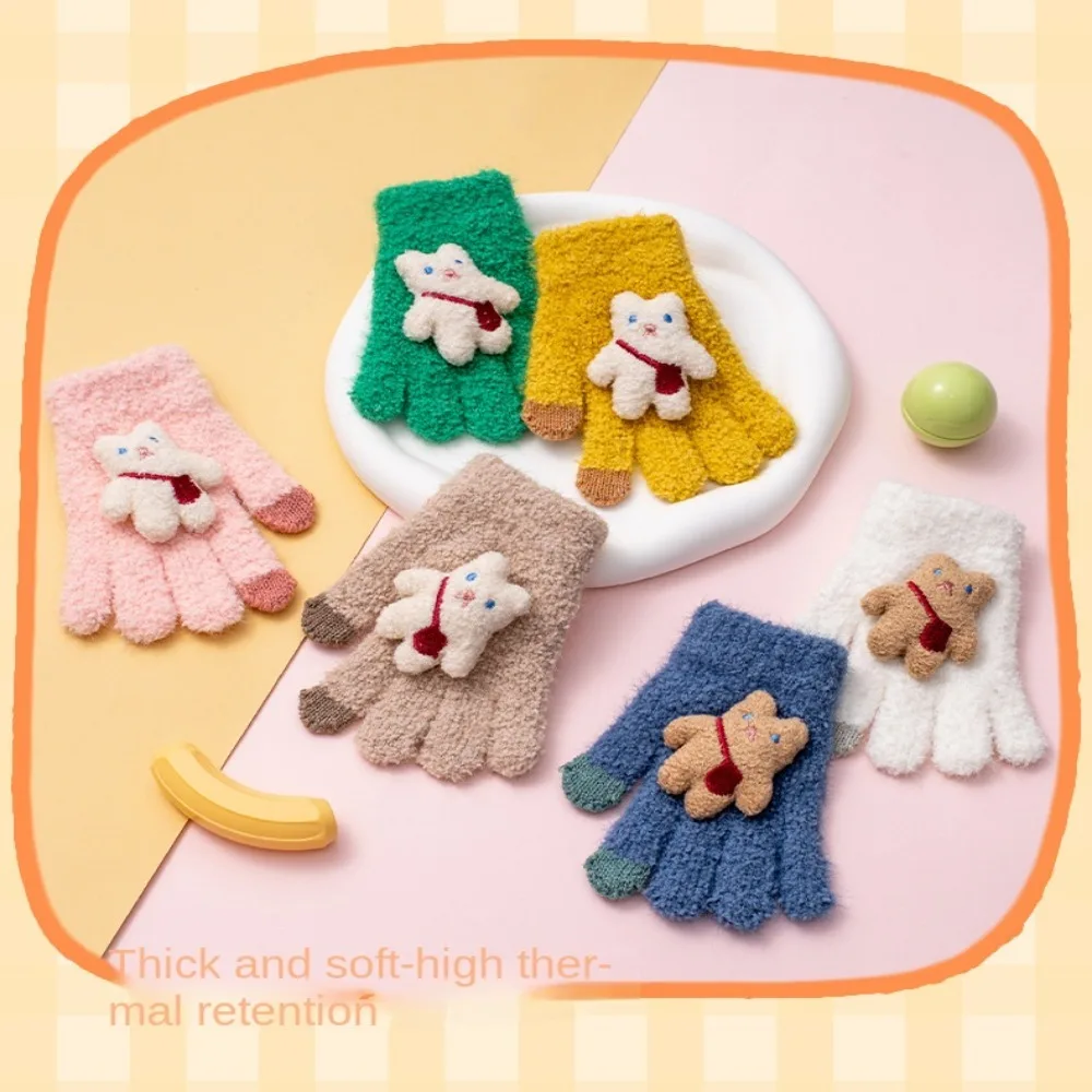 

Cold Proof Autumn Winter Gloves Full Finger Gloves Thickened Warm Children Baby Gloves Bear Windproof Warm Mittens Boys Girls