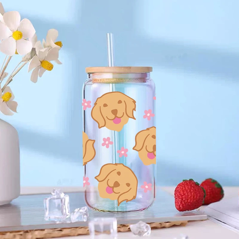UV DTF Transfer Sticker Animal Cat Dog For The 16oz Libbey Glasses Wraps Bottles Cup Can DIY Waterproof Decals D7695