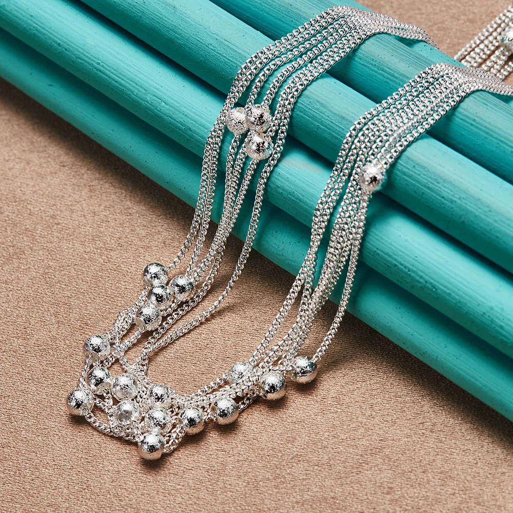 DOTEFFIL 925 Sterling Silver Multi Chain Frosted Ball Grape Beads Necklace For Women Wedding Engagement Party Charm Jewelry women necklace