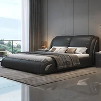 Lit double noir moderne de style italien pour chambre principale, lit de mariage luxueux, accessoires de maison et meubles de chambre 1