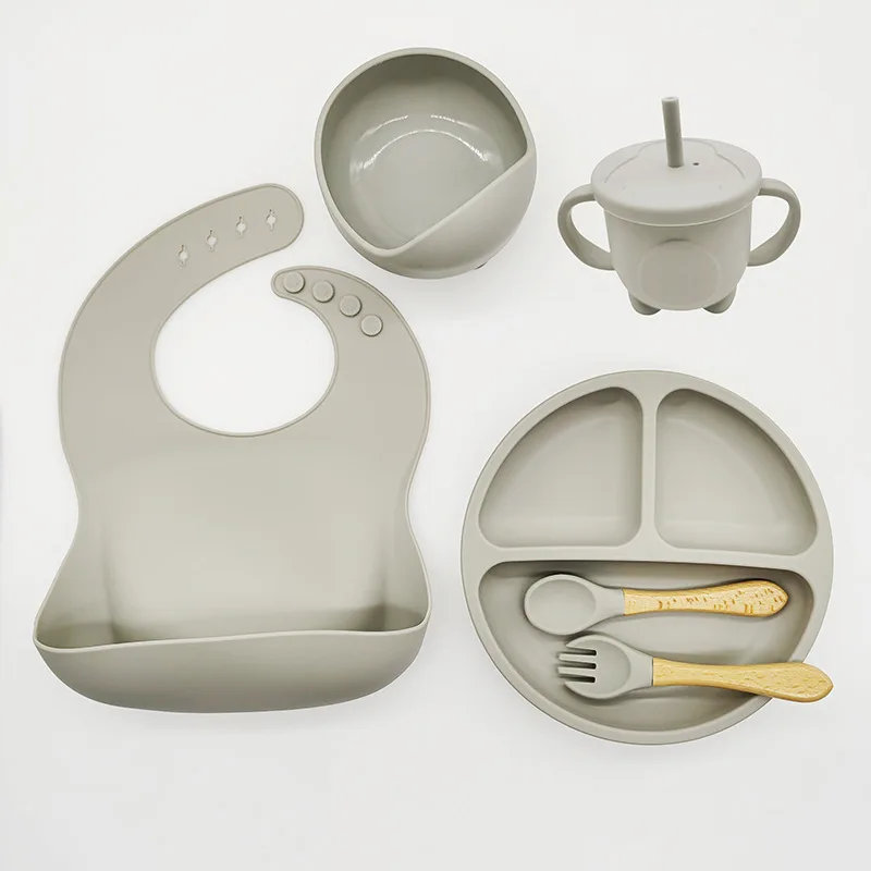 Silicone Meal Set Silicone Feeding Set Baby Tableware Set 8pce Set Baby Complementary Food Training Suction Cups Bowls Supplies