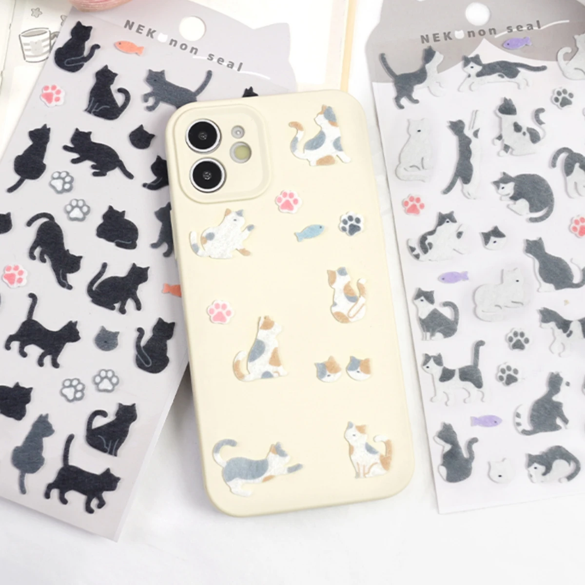 귀여운 고양이 발 펠트 천 스티커, 스크랩북 DIY 문구 스티커, 귀여운 미술 용품 선물, 세트당 4 개