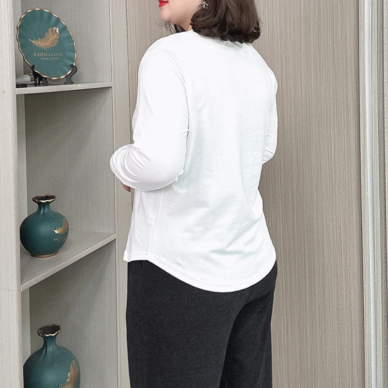 Autumn Plus Size Basic T-Shirt Women 2024 New Loose Fashion Simple Printed Letters Tees Casual Long Sleeve Tops 684