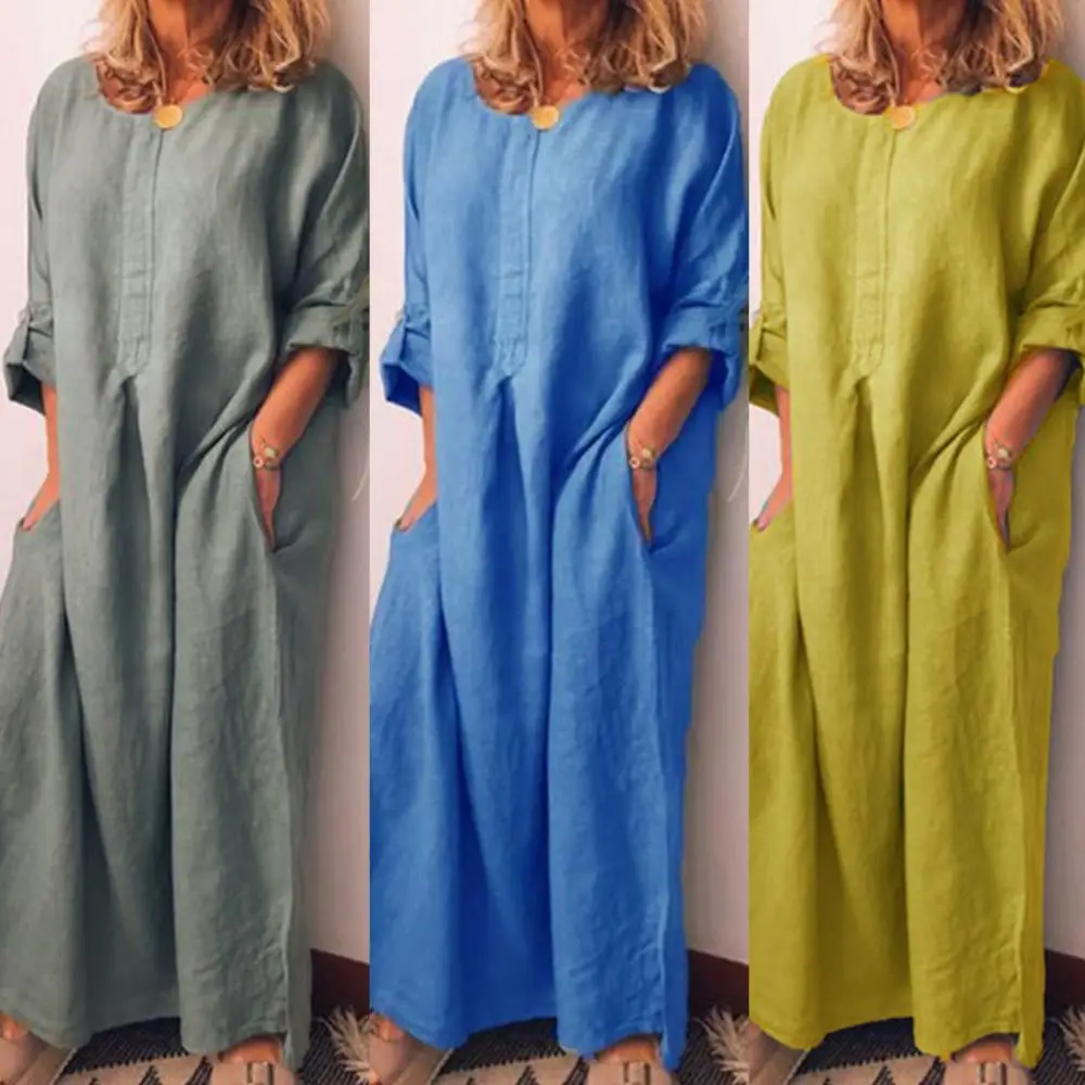 

Summer Casual Women Solid Color Oversize Maxi Cotton Long Shirt Kaftan Dress Loose Long Dresses Fashion Ladies Clothing