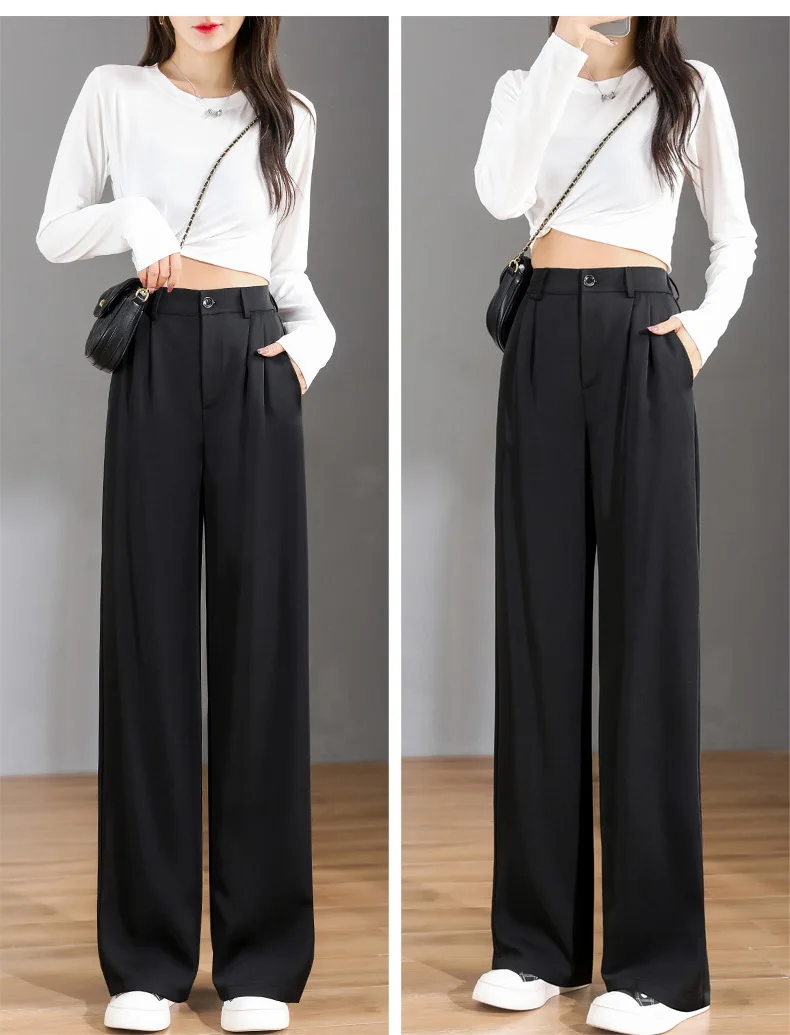 New High Waist And Wide Leg Pants Female Spring Autumn Vertical Casual Fashion Loose Straight Tube Floor Mopping Suit Trousers dickies 874