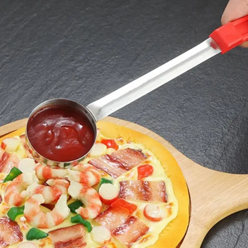 A96K-Stainless Steel Pizza Sauce Spoon Pizza Spread Ladle Serving Spoon With Long Handle Kitchen Baking Tool