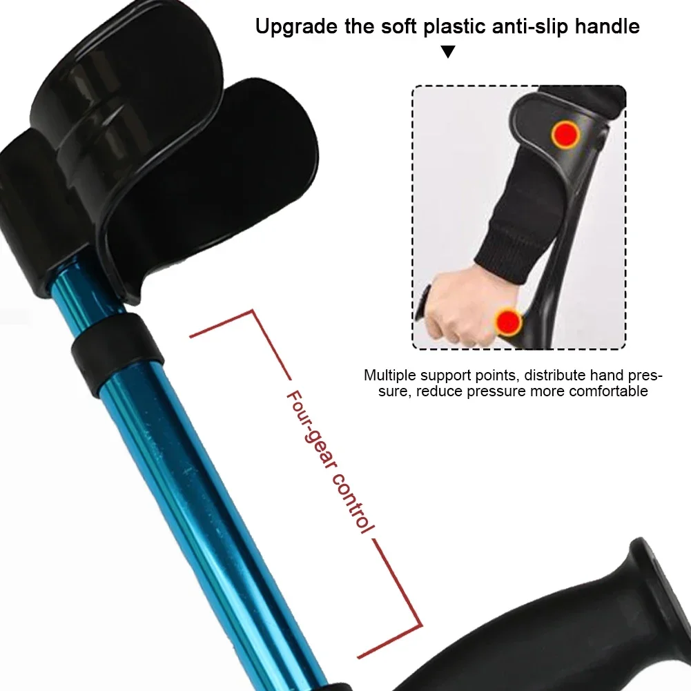 Forearm Crutches Foldable Adjustable Aluminium Walk Easy Elbow Crutch Lightweight Walking Stick Anti-slip