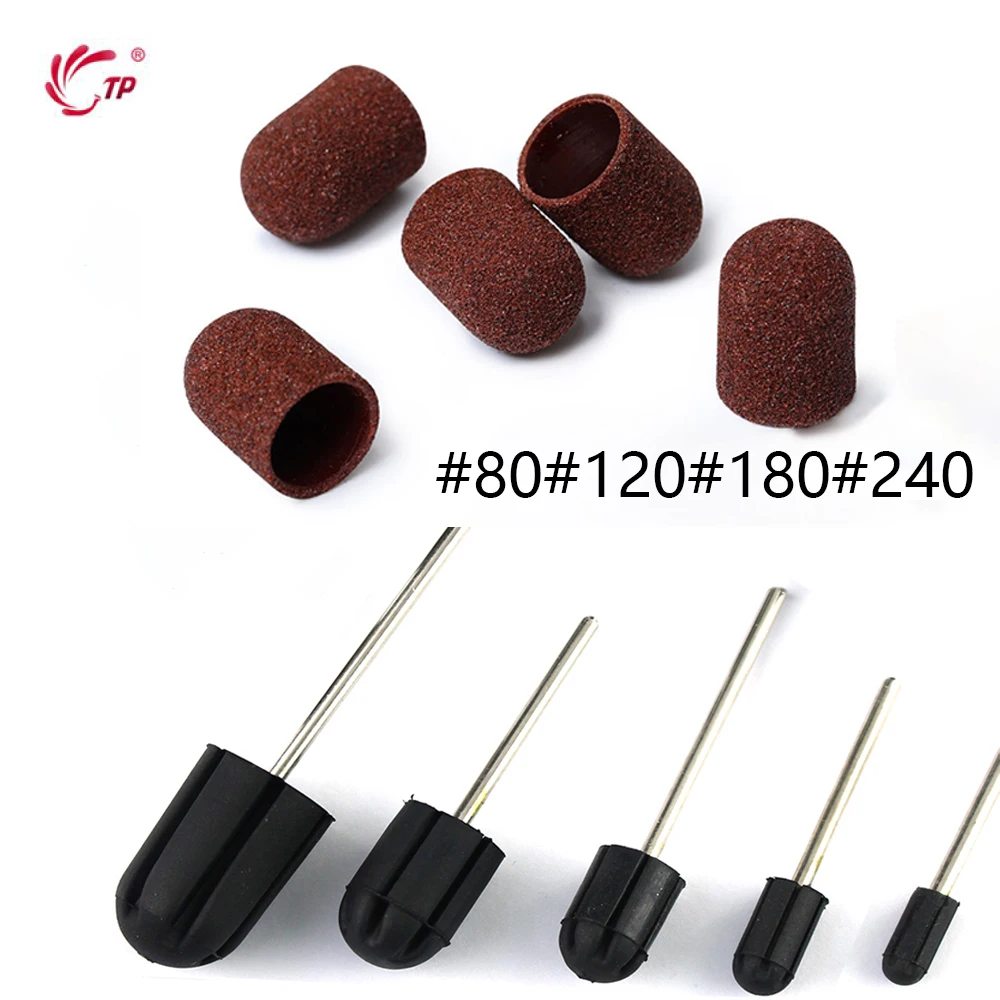 5 size 10pcs Grit 80# 120# 180# 240# Brown Sanding Bands Block Caps Cap Manicure Pedicure Electric Nail Drill Cutter nail sanding bands