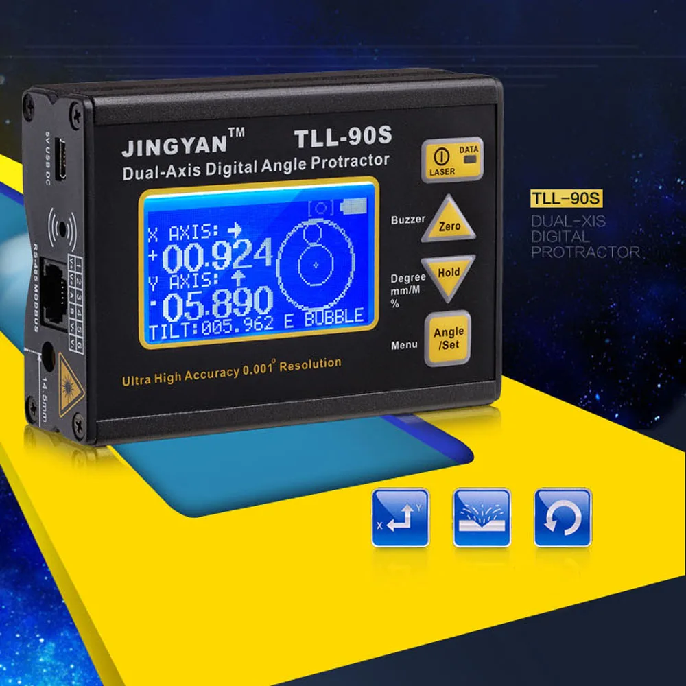 TLL-90S Super High Precision Angle Meter 0.005 Digital Level Inclinometer Angle Protractor with LCD Display 100-240V 50-60Hz