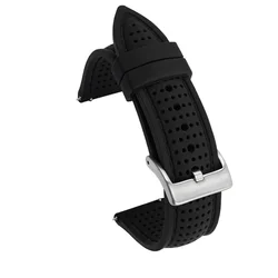 Premium Waterproof Sport Silicone Watch Strap - Breathable & Quick Release Wrist Band - 22mm (Black Black)