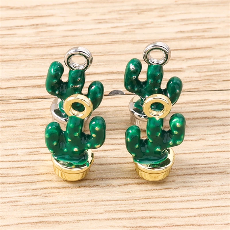 5 Stück 8 x 14 mm niedliche Emaille-Pflanzen-Kaktus-Anhänger für die Schmuckherstellung, Ohrringe, Halsketten, Armbänder, DIY-Bastelzubehör