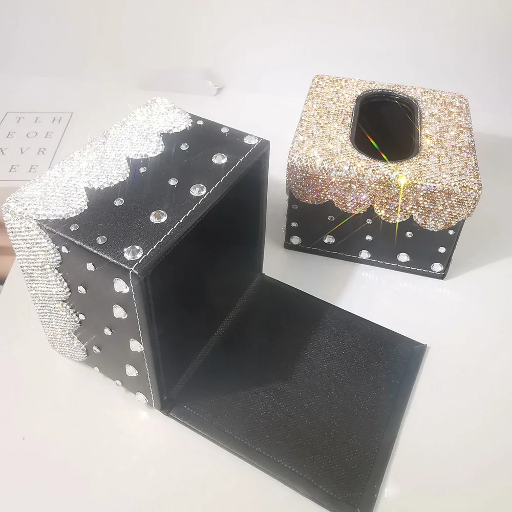 Sparkling Diamond Tissue Box Rectangle Paper Towel Holder Desktop Napkin Holder Storage Container Kitchen Bathroom Tissue Boxes 4