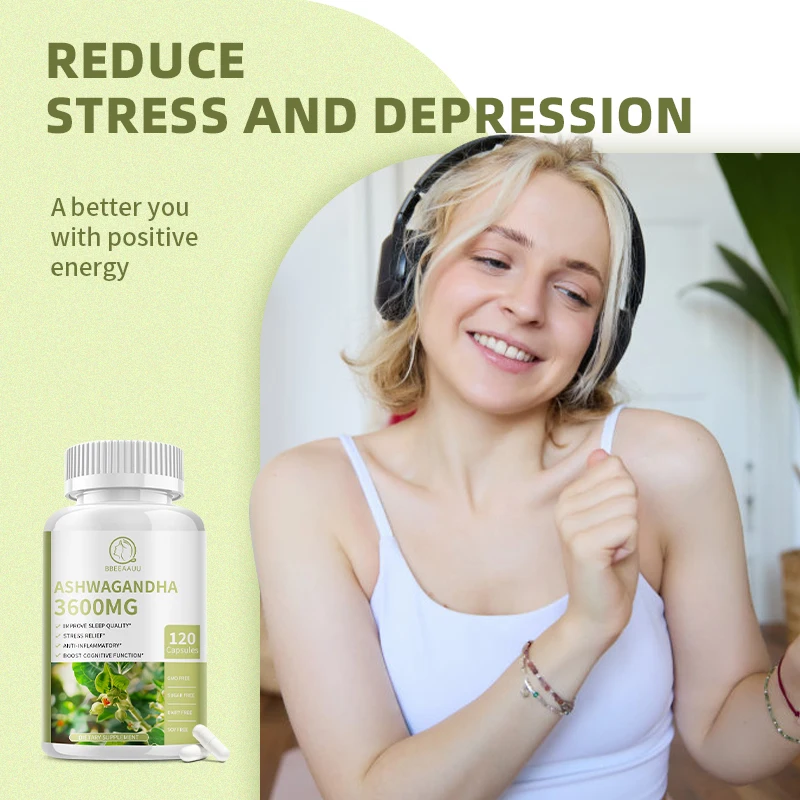 3600MG Ashwagandha Capsules Sleep Health Help Sleep Relieve Stress & Anxiety Relax Improve Mood Anti-inflammatory