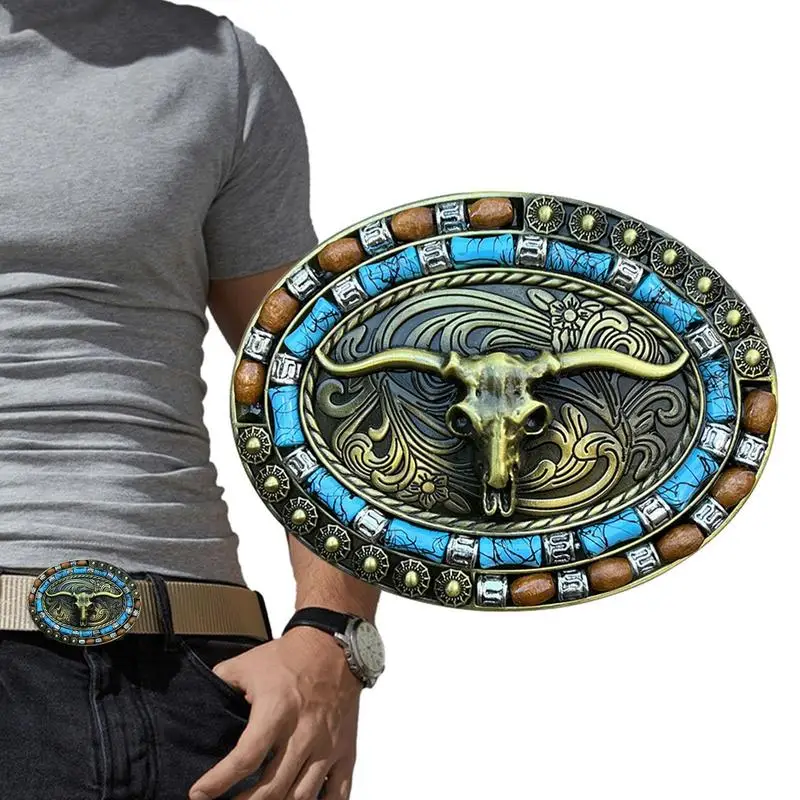 

Western Cowboy Belt Buckle Engraved Cowboy Vintage Western Buckles Long Horn Bull Pattern Belt Buckle Fashionable And Wear